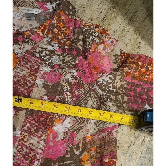 Lot of 2 Christopher Banks Sz M Button Up Jacket Blazer Pink Floral Lightweight - Picture 13 of 16